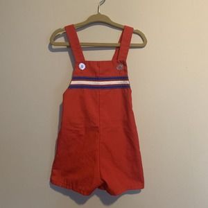 Vintage Polar Infantswear Red Baby Overall Shorts. White And Blue Stripe. 18 Mon